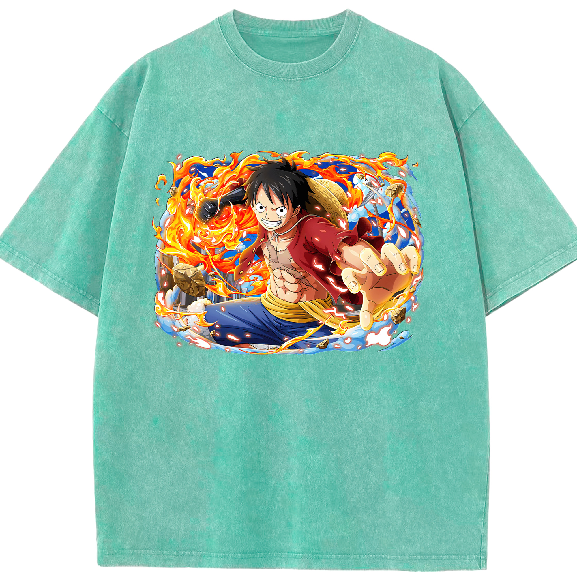 ワンピース モンキー・D・ルフィ ONE PIECE Monkey D. Luffy 綿100% ヴィンテージ風 半袖Tシャツ（フロントプリント）